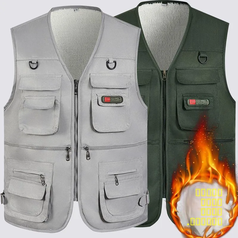 

Men's Fce Lined Thiened Vest Autumn Winter Outdoor Fiing Casual Photoaphy Warmth oulder Pad Multi ket Vest