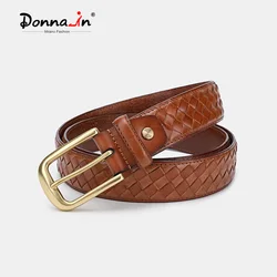 Cintura intrecciata Donna vera pelle di mucca per uomo cinture Casual retrò fibbia ad ardiglione dorata decorazione Jeans moda