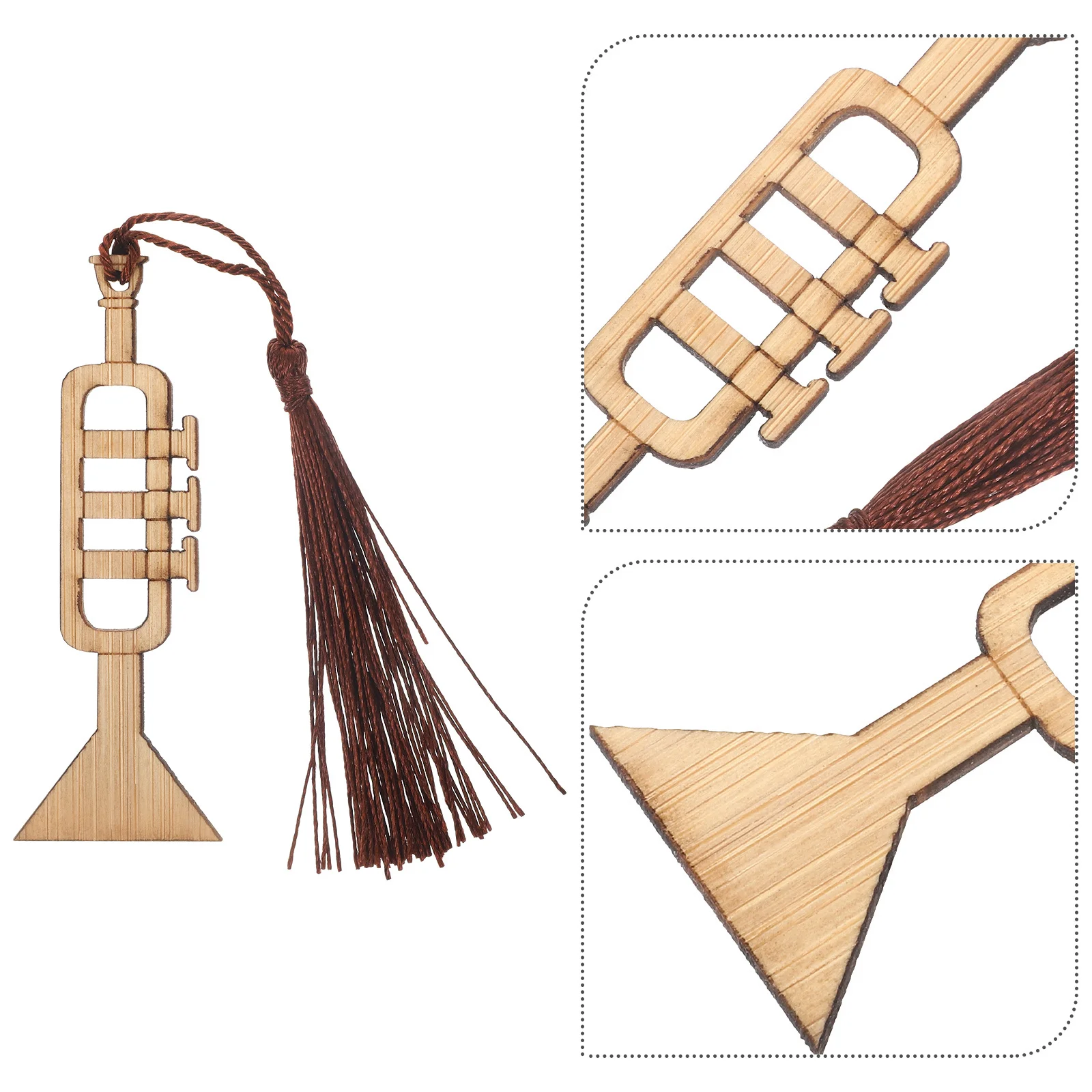 4Pcs Small Wooden Trumpet Shape Bookmarks Decorative Lightweight Tassel Design Book Page Markers for Adults Women Reading