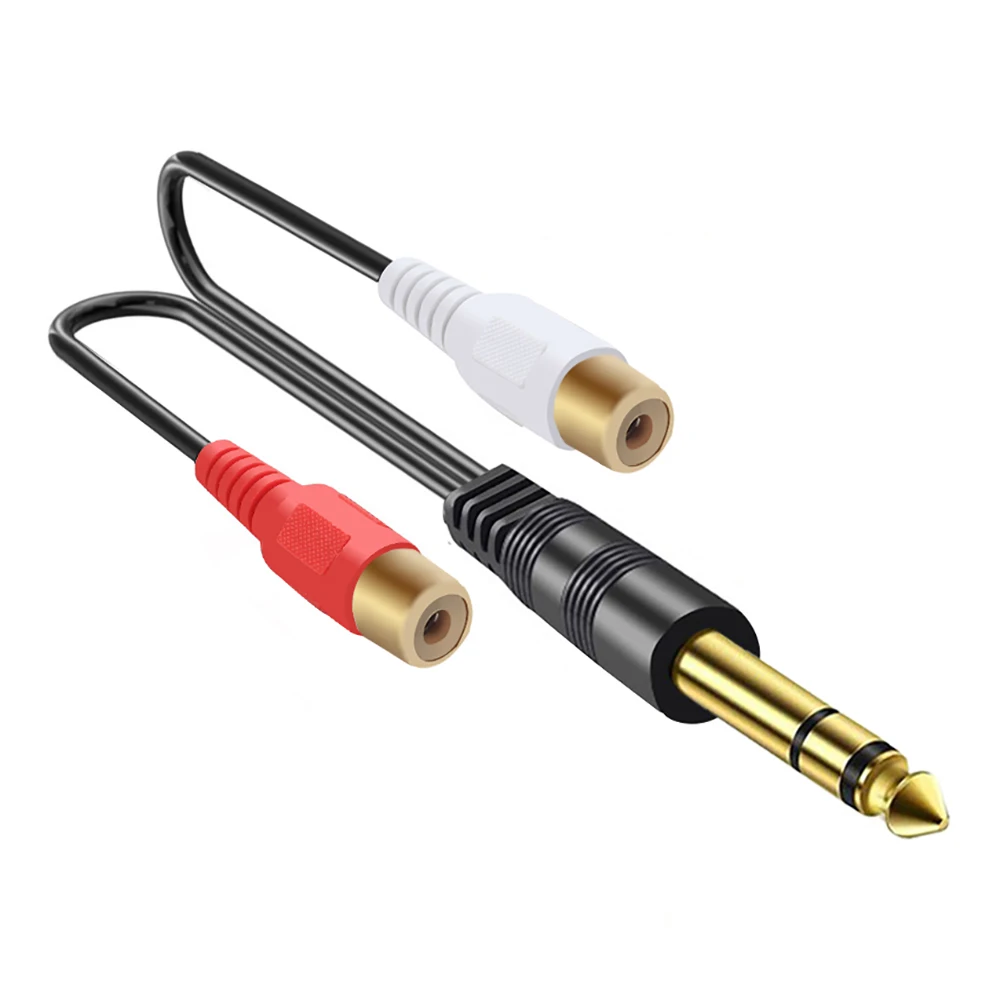 6.5mm to Dual RCA Adapter Cord 1/4 6.35mm TRS Jack to 2 RCA Stereo Y Splitter Audio Cable for DVD Amplifier Mixer Speaker