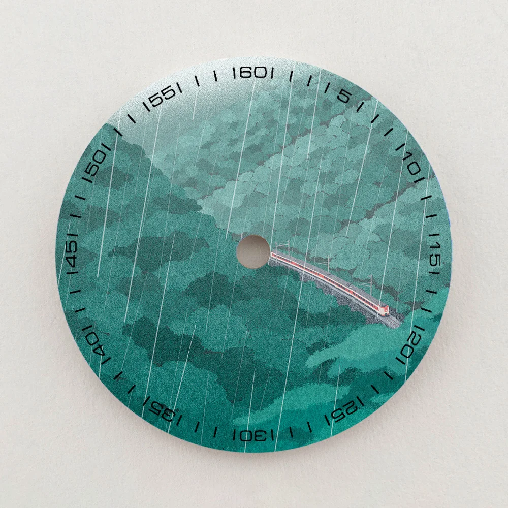 28.5mm NH35 Dial Mountain Forest Train Scenery Dial Green Luminous Dial Color NH36 Dial Watch Accessories Fit NH35/NH36 Movement