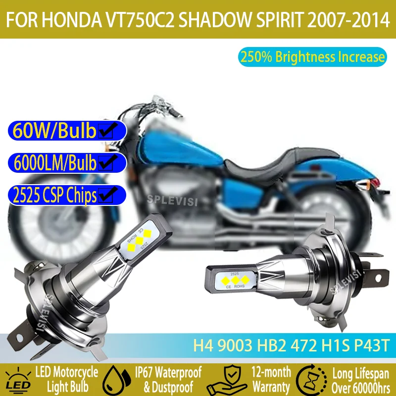 

No Modification H4 LED Headlight - 250% Brighter, 6000LM For Honda VT750C2 Shadow Spirit 2007 2008 2009 2010 2011 2012 2013 2014