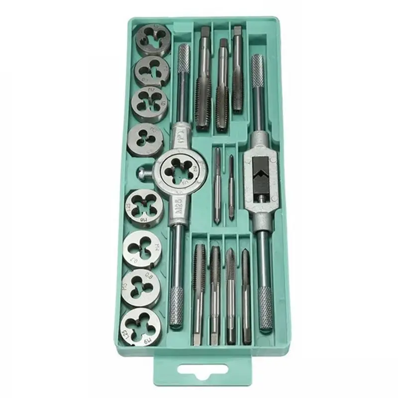 RABIT AS59~ 20Pcs Hand Tools Plating Tap Dies Set Thread Plugs Taps Screw 1/16 Inch--1/2 Inch M3-