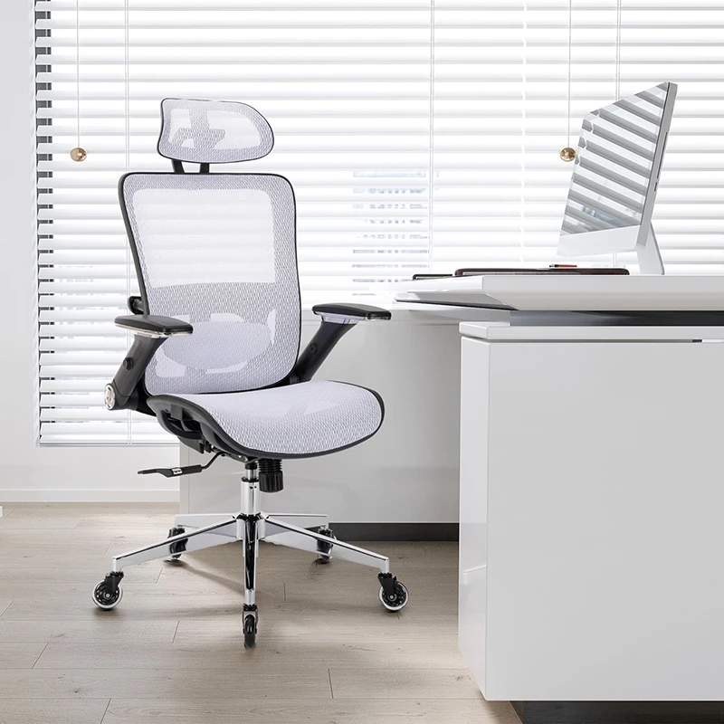 WHITE Ergonomic Mesh Office Chair, High Back - Adjustable Headrest with Flip-Up Arms, Tilt and lock Function, Lumbar Support and