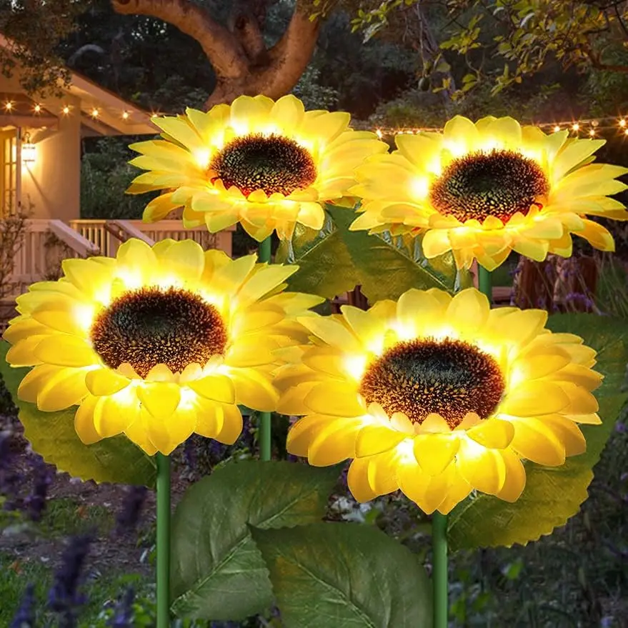 

New Upgraded 4 Pack Sunflower Solar Lights Outdoor Garden Decorative, Artificial Solar Powered Sunflowers Flowers Light