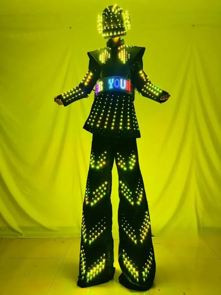 Traje LED Robot Costume Clothes Stilt Walking Luminous Suit Jacket Chest Display Lights Luminous Jacket