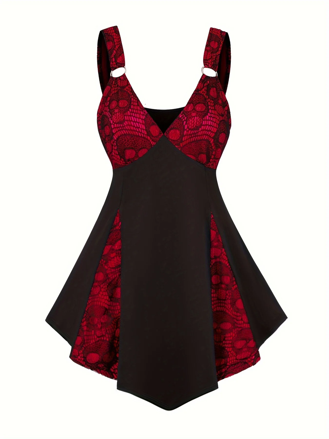 Neues Plus-Size Damen-Trägerkleid mit Totenkopf-Motiv, Gothic-Punk-Stil, Spitzenbesatz