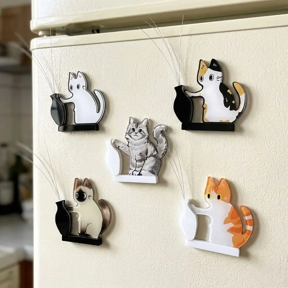 Cartoon Cat Hair Storage Box Kitten Theme Moisture Proof Pet Memorial Fridge Magnet Novelty Dust-proof Mini Vase Fridge Ornament