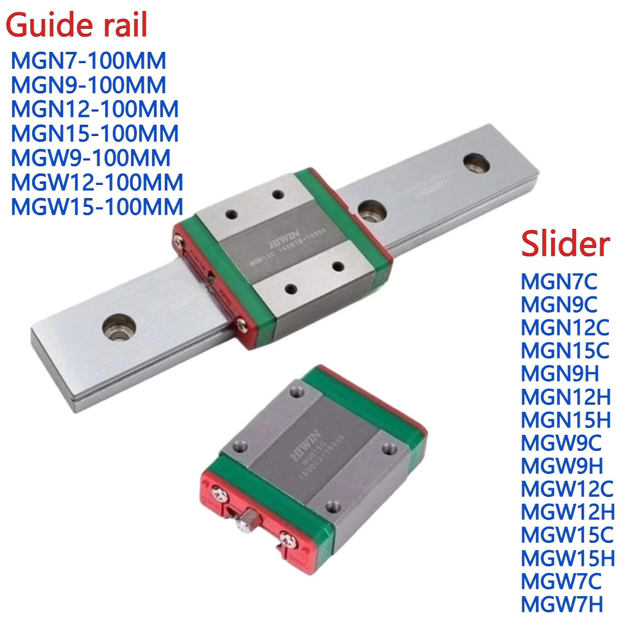 دليل خطي مصغر من سبائك الصلب والفضة 100 مم - منزلق MGW / MGN7C 9C 12C 15C، 9H 12H 15H