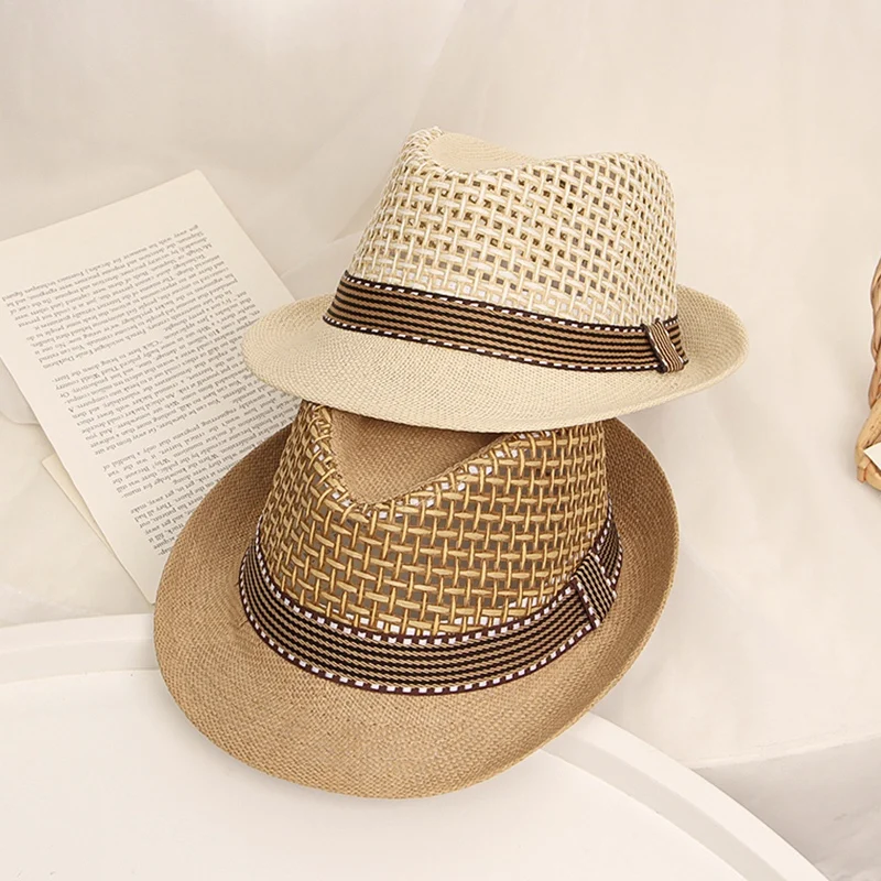 Summer Straw Hat For Children Baby Boy Sunscreen Hats Kids Boys Panama Jazz Hat Outdoor Sun Beach Cap