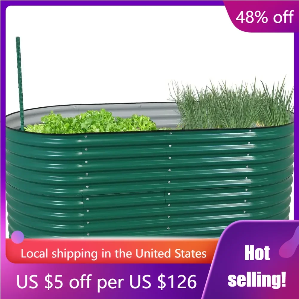 

79-Inch Oval Raised Garden Bed - Stackable Steel Vegetable Flower Bed Planter Kit With Rubber Edge Trim Freight Free Gardening