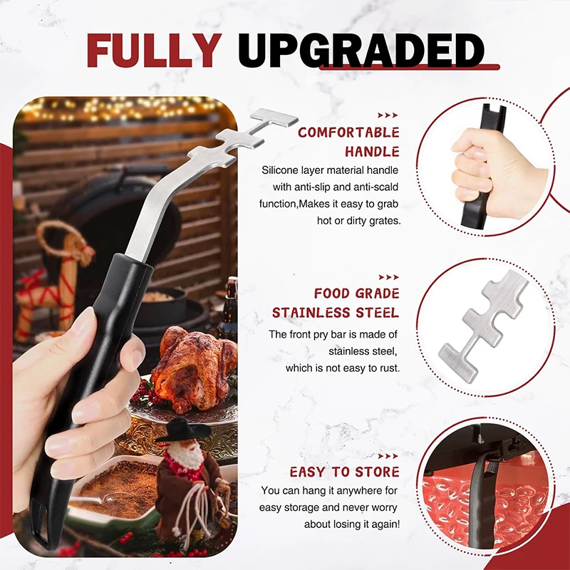 Anti-Scald Grill Grate Lifter Cast Iron Grid Lever Lock Lifting Gripper Handle Clip Grill Mesh Pumping Hand for Barbecue Grill