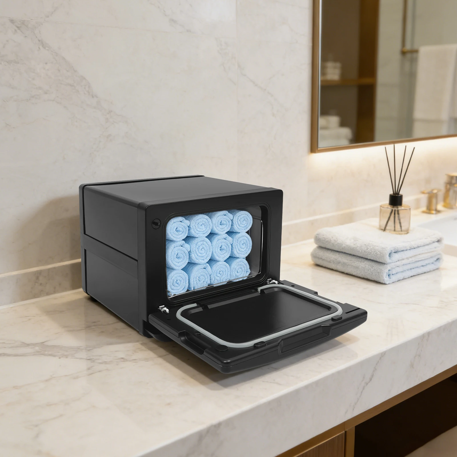 Armoire chauffe-serviettes 130W, machine de désinfection à haute température de 8L pour table, chauffe-serviettes pour salon de beauté et spa avec poignée encastrée pour la maison, les salons de beauté et les spas