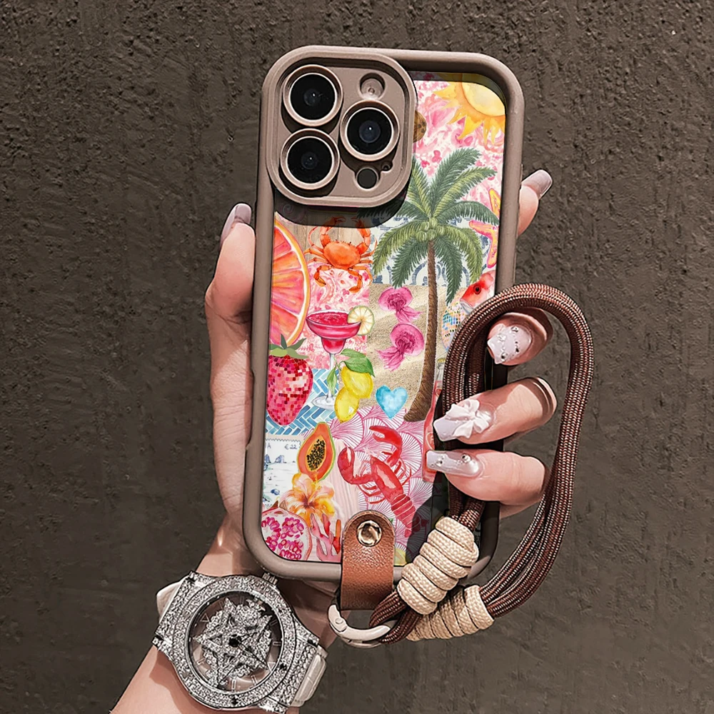 Urlaubs-Strand-Collage Silikon-Handyhülle für iPhone 17 16 17 Pro 15 14 13 12 11 Pro Max 16E 7 8 Plus XR XS mit Lanyard-Hülle – Detail 2
