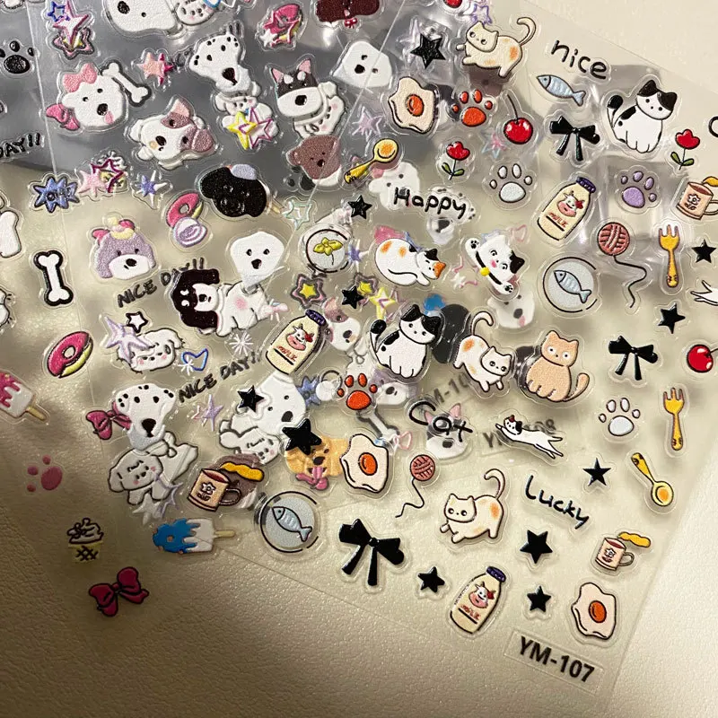 1Sheet Kawaii 3D Embossed Waterproof Dog Cat Stickers INS Aesthetic Student Stationery for DIY Planner Scrapbook Journal