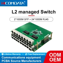 HICOMDATA Industrial Switch L2 Managed 1000M Gigabit 26 Ports 2 Fiber 24 RJ45 Ethernet Switch PCBA support SFP Module