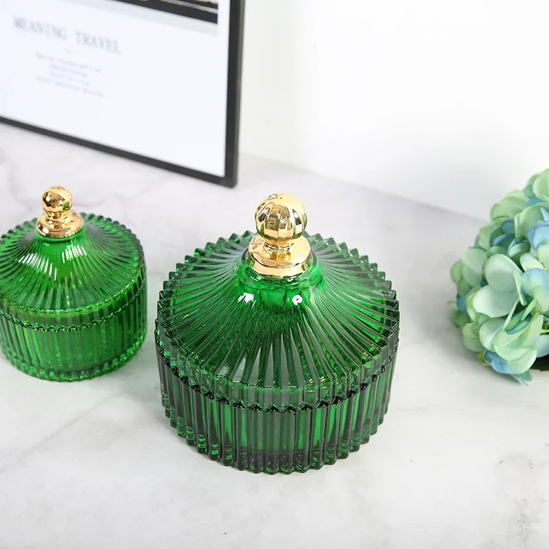 Caja de almacenamiento de cristal verde oscuro, accesorio Retro nórdico de joyería en relieve, caja  dulces, pulsera, caja