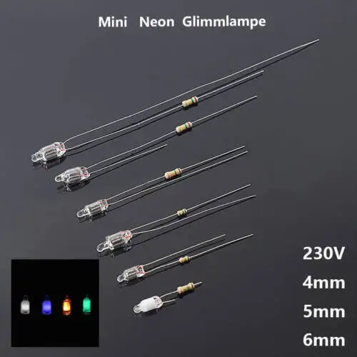 Neon Bulb Indicator Lights 4mm 5mm 6mm Red Green Blue Sign Lamp with resistance 220V Miniature Bulb Neon Light Lampada