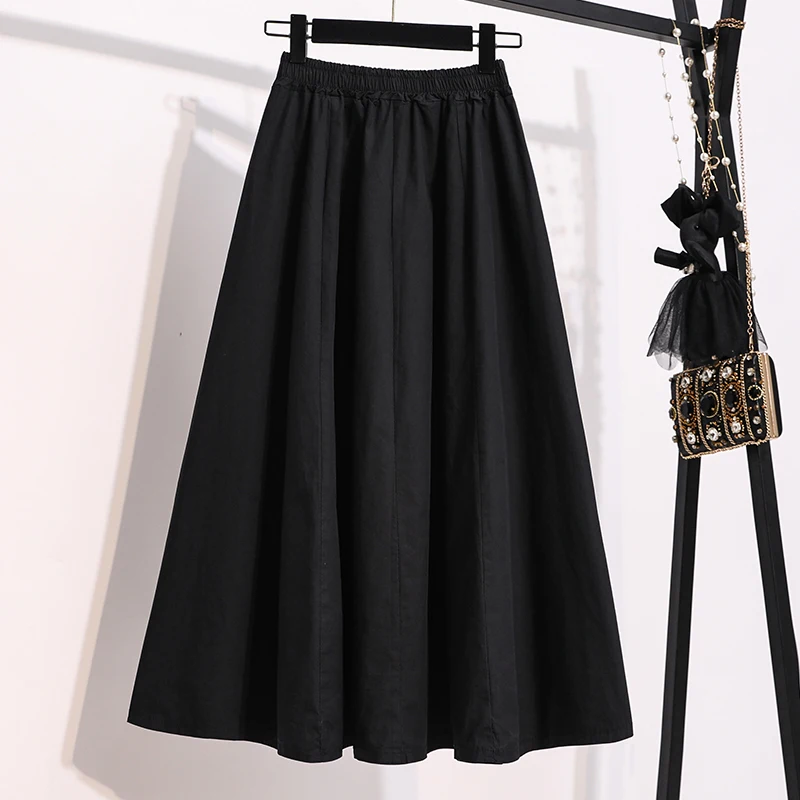 High Waist A-Line Midi Skirt Women's Cotton Linen Outlet Slimming Elegant Long Umbrella Skirt Commute Style Pleated Skirt
