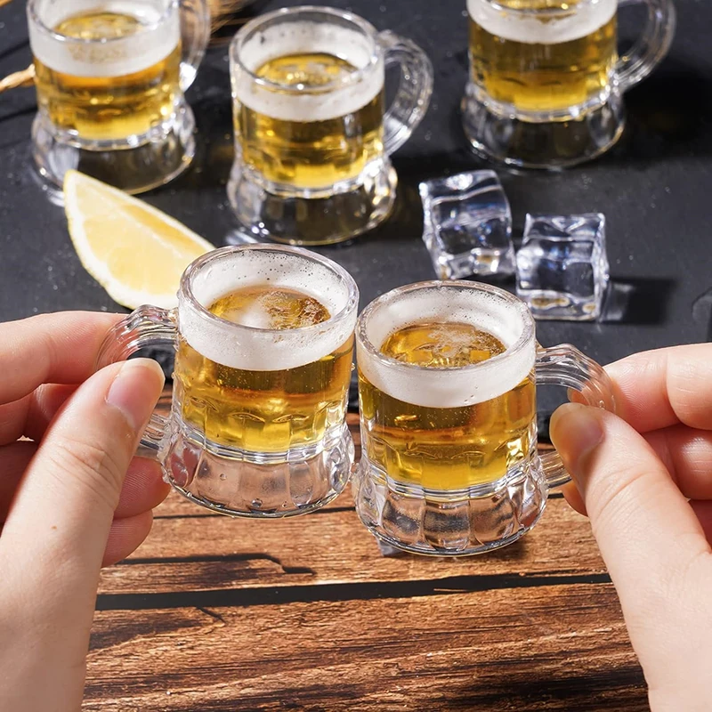 

Mini Beer Glasses Ornament Reusable Small Handle Plastic Whiskey Juice Birthday Party Cups Kitchen Party Supplies