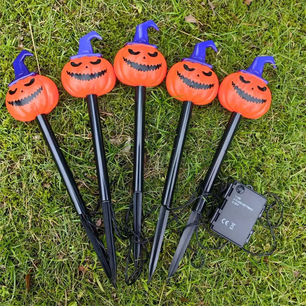 

5 шт./компл. Хэллоуин Джек-фонарь водонепроницаемый аккумуляторный светильник с разъемом для сада, газона, прокола, уличные фонари 600