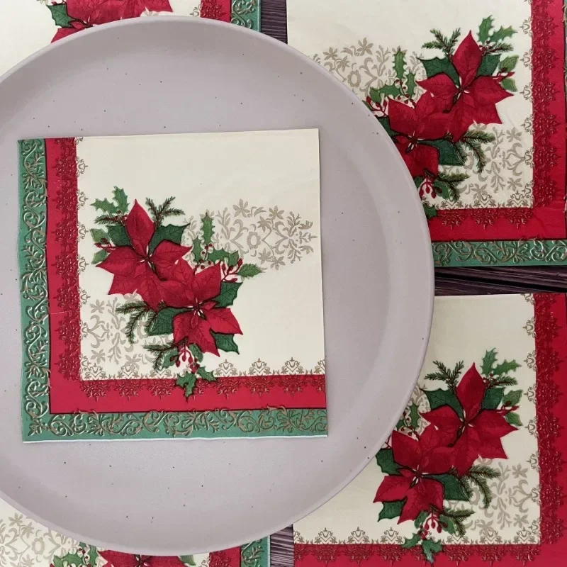 Christmas Napkins Red Christmas Flowers Printed Paper Napkins Disposable Placemats Colourful Printed Napkins 10/20pcs 33*33cm