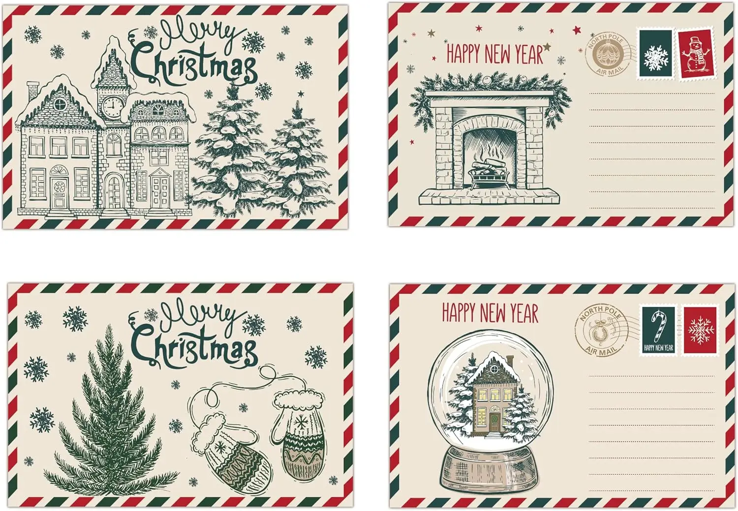 

50 Pcs Christmas Holiday Winter Mail Carrier Thank You Postcard Letter Set 4 x 6 Inch Christmas Holiday Seasons