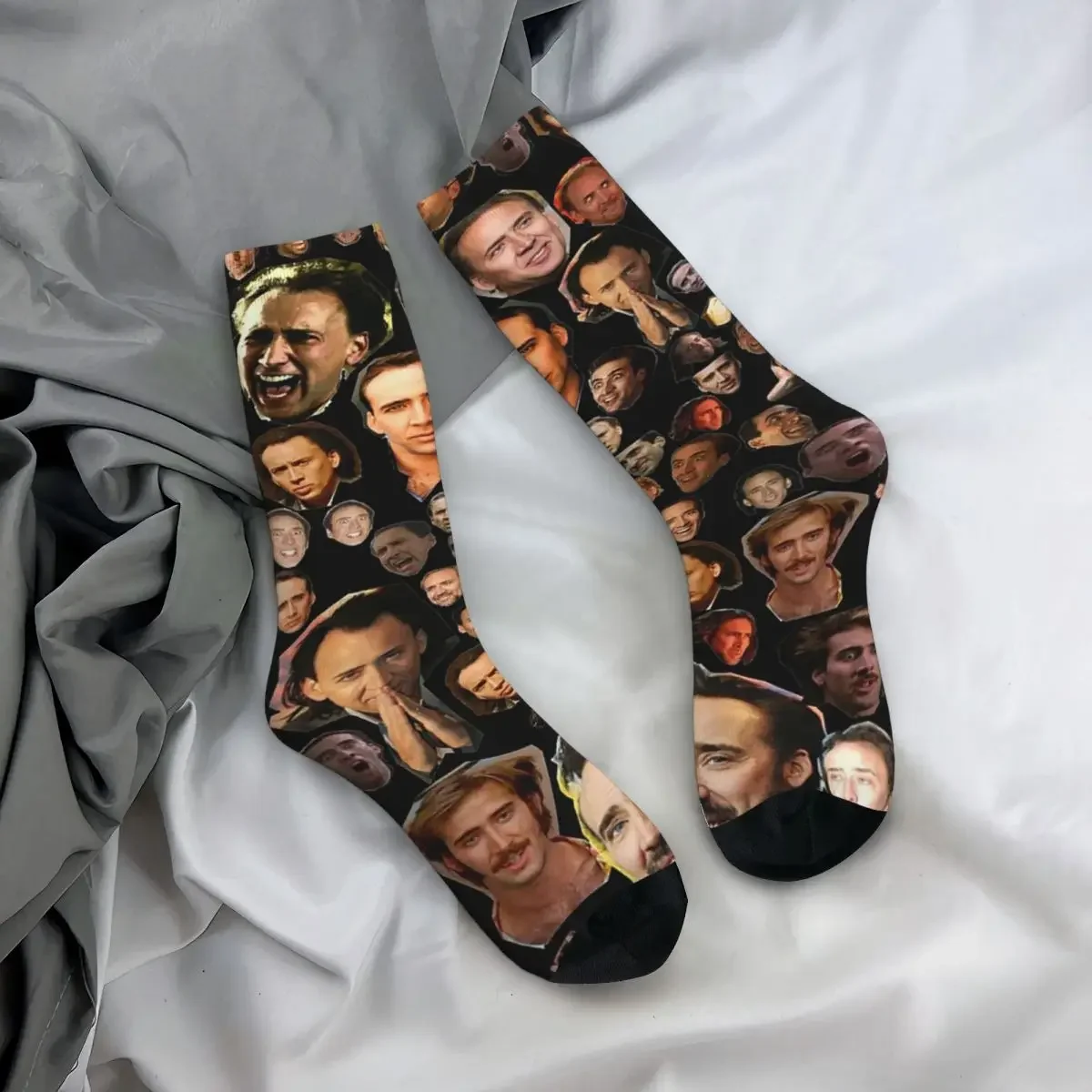 Nicholas Cage Faces Pattern Socks Harajuku Sweat Absorbing Stockings All Season Long Socks for Man\'s Woman\'s Birthday Present