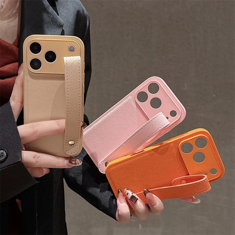 الجلود الملمس معصمه حامل جراب هاتف آيفون 17 الهواء 16E 15 14 زائد 13 12 11 برو ماكس عادي اللون ماتي غطاء مقاوم للصدمات #2