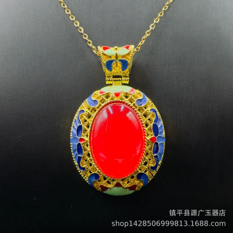 

Cloisonné Red Agate Bracelet Necklace Four-Piece Set Medieval Palace Style Wholesale