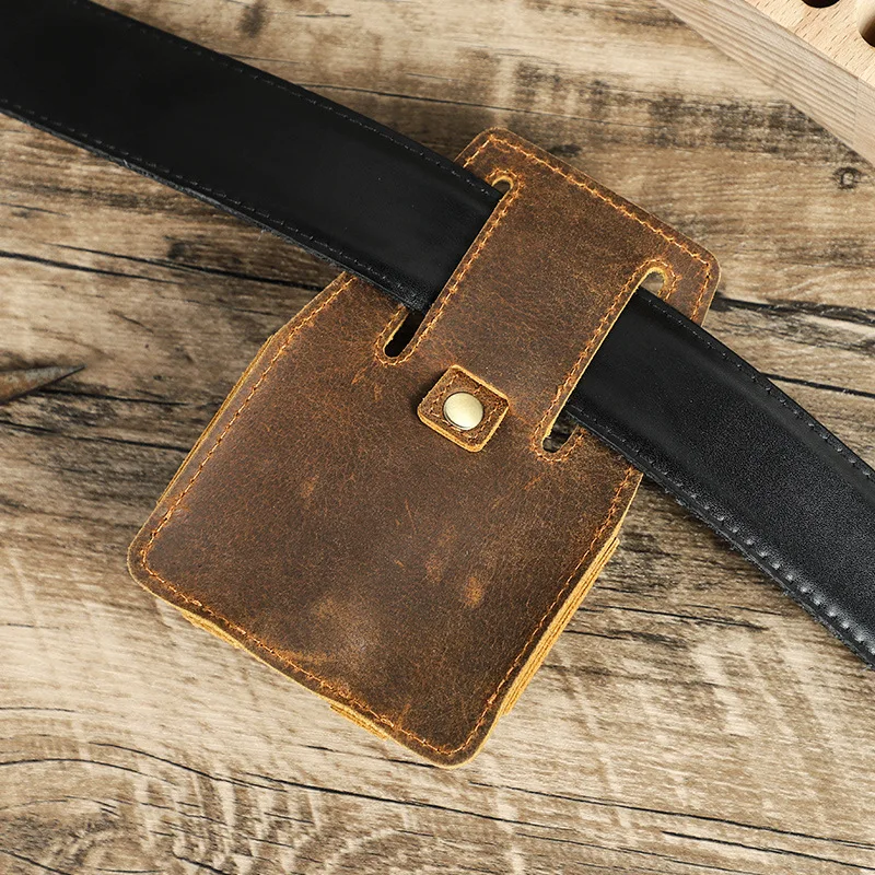 Custodia in pelle da cintura per porta metro a nastro in pelle retrò per scatola per cuffie da costruzione Organizzatore multiuso Edc 13,3X9X4Cm cm 33g