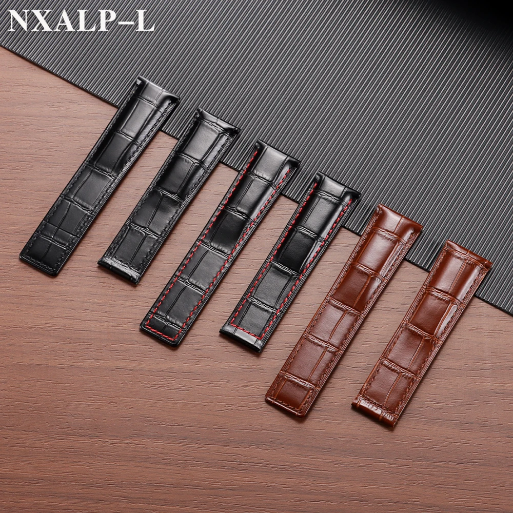 Pulseira de couro genuíno 20mm 22mm 24mm para tag heuer carrera monaco pulseira de relógio de bambu estampado acessórios masculinos