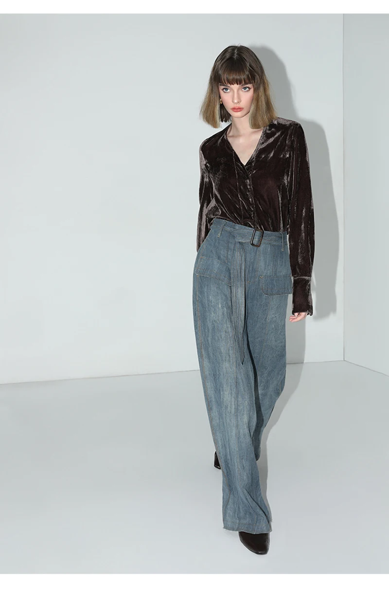 

Natural Silk Velvet Women's Blouse Coffee Color Long-sleeved Blouse Elegant Comfortable Smooth Soft Business Casual Shirt