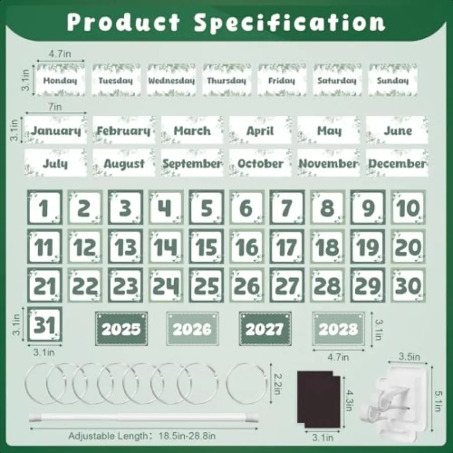 تقويم مغناطيسي قابل للطي للفصل الدراسي، مخطط تقويم قابل للطي لتقويمات الفصول الدراسية، مجموعة لوحة إعلانات مع قضيب للوحة و5