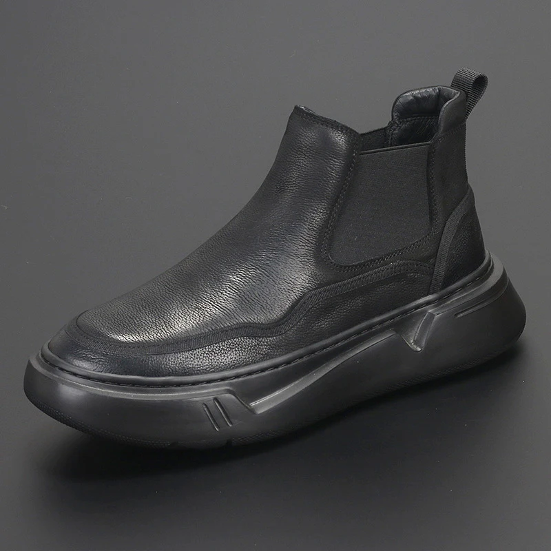 

British Leather Ankle Boots Fashion All-in-one High Top Casual Men's Boots Comfortable Head Layer Cowhide Set Foot Tide Shoes