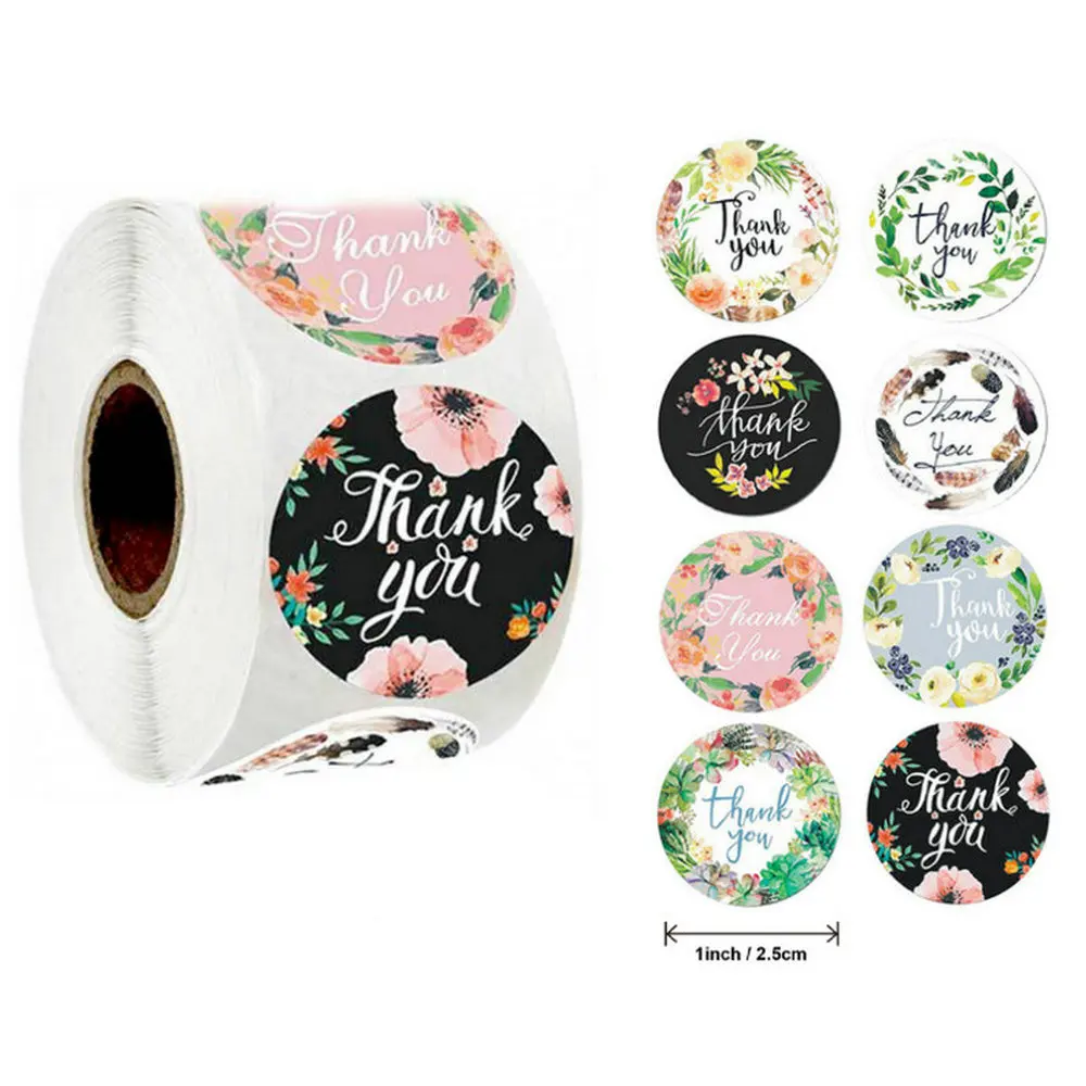 New Flowers thank you Self-adhesive Label DIY Creative vogue Wedding party decorations Stationery Round stickers for children