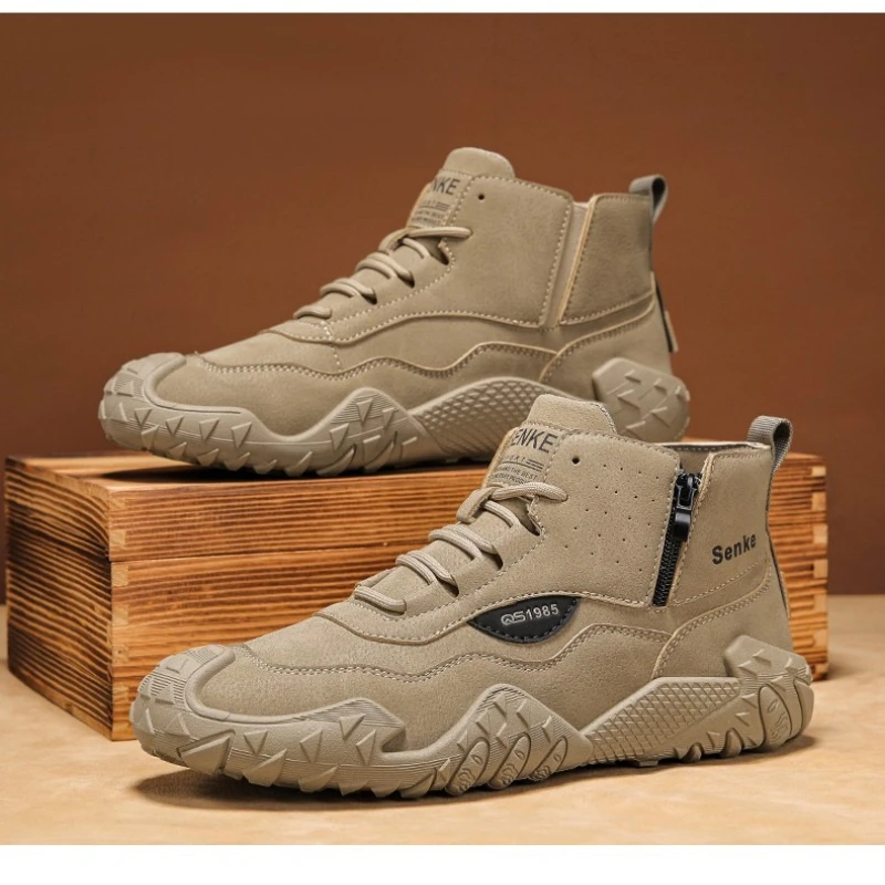 

Осенне-зимняя брендовая мужская однотонная модная обувь на плоской подошве со средним берцем, новая прочная модная рабочая обувь на шнуровке в стиле ретро