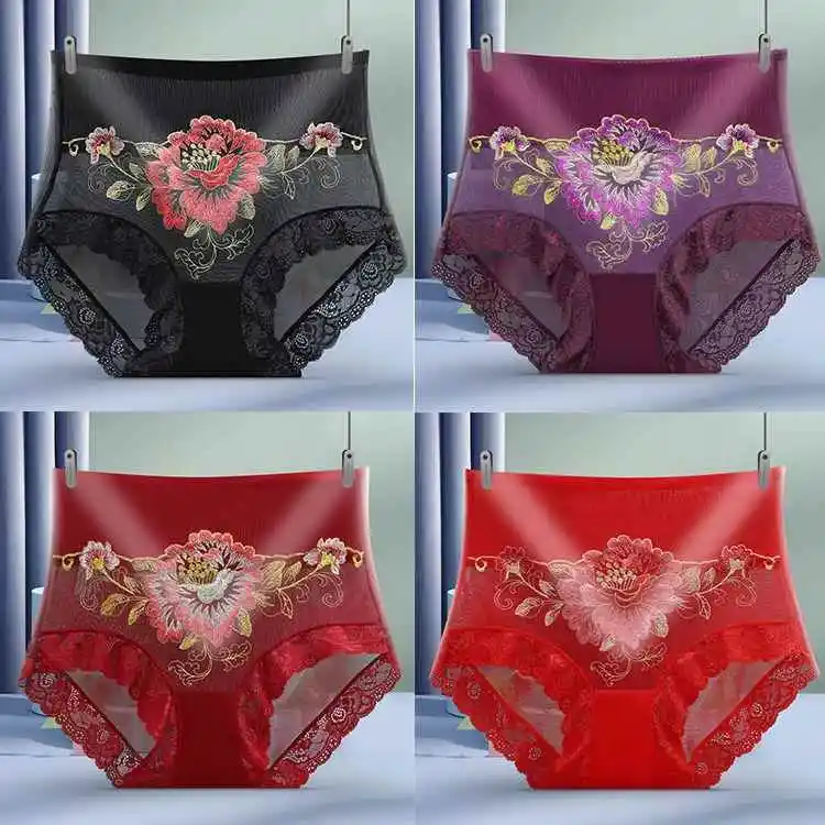 

Женские трусики с высокой талией, сексуальные, с вышивкой и кружевом, для плоского живота, комфортные, дышащие, нижнее белье