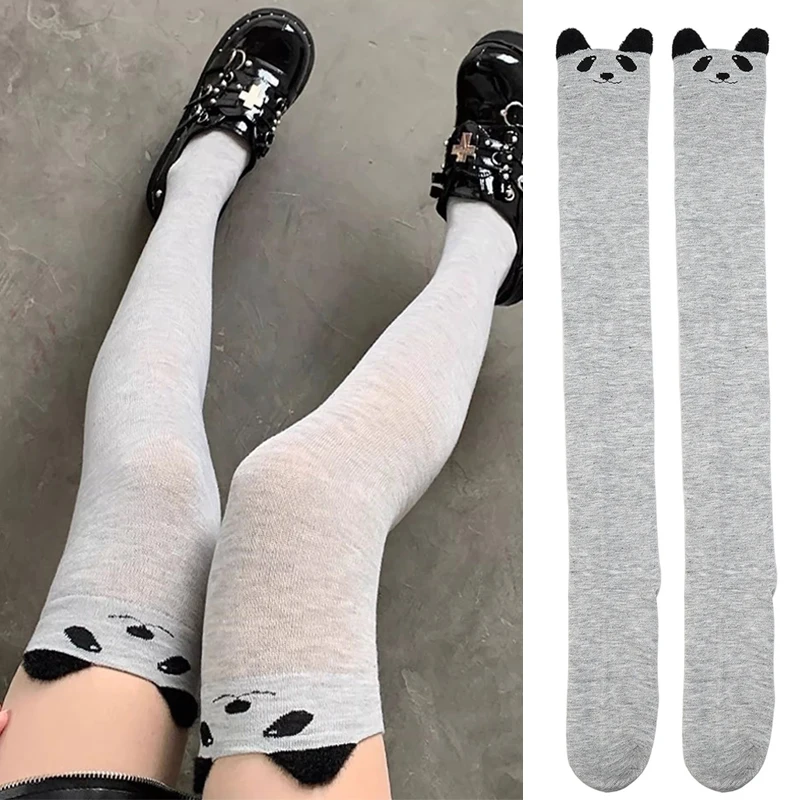 

Lovely Cat Panda Thigh High Stockings Spicy Girls Solid Color Cotton Women's Autumn Winter Cartoon Cat Over Knee High Socks