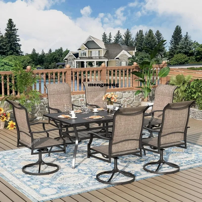 

Patio Dining Set, 7 Person Outdoor Table and Chairs, 1 60" Rectangle Black Table and 6 x 360-Degree Swivel Dining, Customized