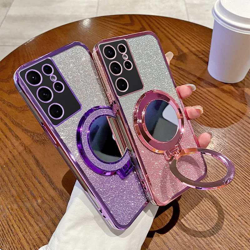 Mirror Luxury Glitter Case For Samsung Galaxy S8 S9 S10 S20 S21 FE S22 S23 Plus S24 Ultra Bling Shockproof Soft Silicone Cover