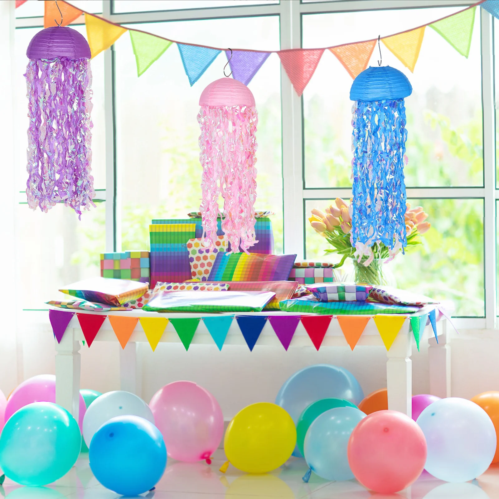 

6Pcs Under The Sea Jellyfish Lanterns Hanging Mermaid Paper Lantern Decorations Ocean Theme Birthday Party Supplies
