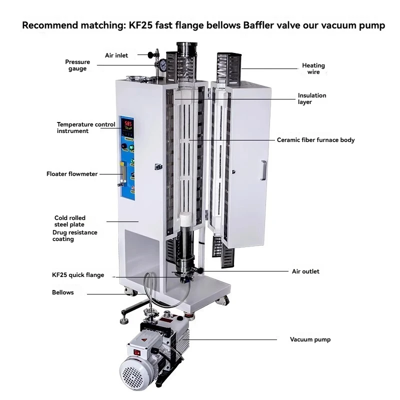 فرن أنبوب فراغ عمودي ذكي لدرجة الحرارة العالية فرن ألياف السيراميك الصلب فرن التبريد المتكامل