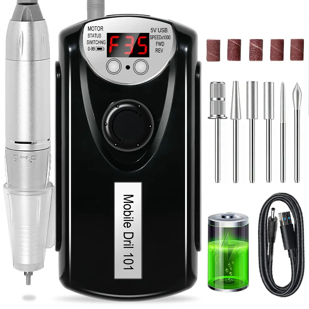 35000/45000 RPM Oplaadbare Nagelboormachine Professionele Draagbare Elektrische Manicure Bestand voor Nagels Gel Polish Verwijderen Slijpen
