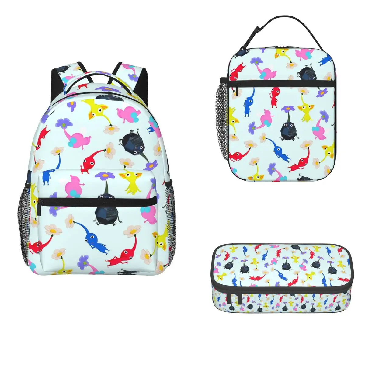 

Pikmin Backpacks Boys Girls Bookbag Children School Bags Cartoon Kids Rucksack Lunch Bag Pen Bag Three-Piece Set