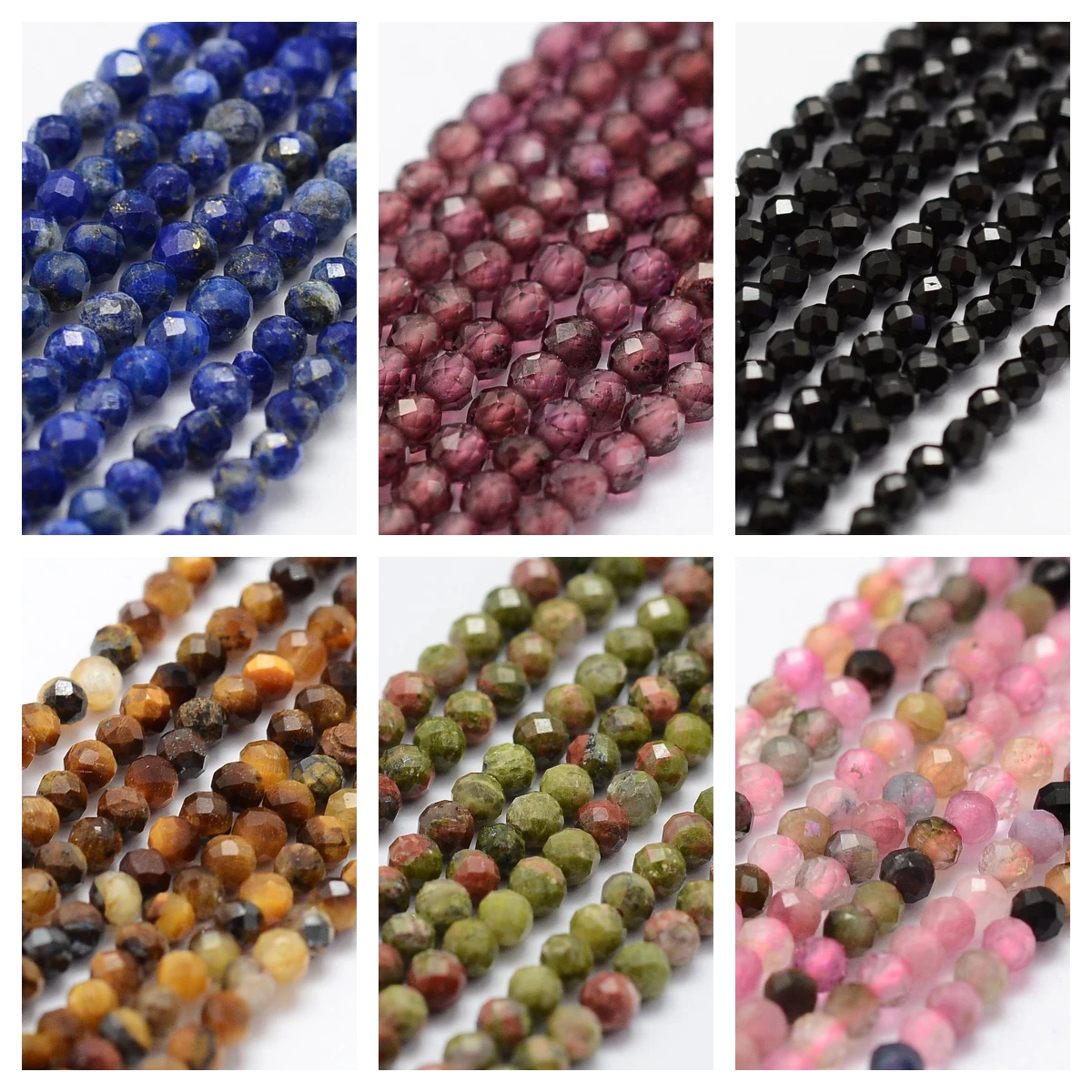 3 Strand 2mm Natural Faceted Gemstone Beads Apatite Unakite Spinel Obsidian Spacer Bead For Jewelry Making Diy Necklace Bracelet