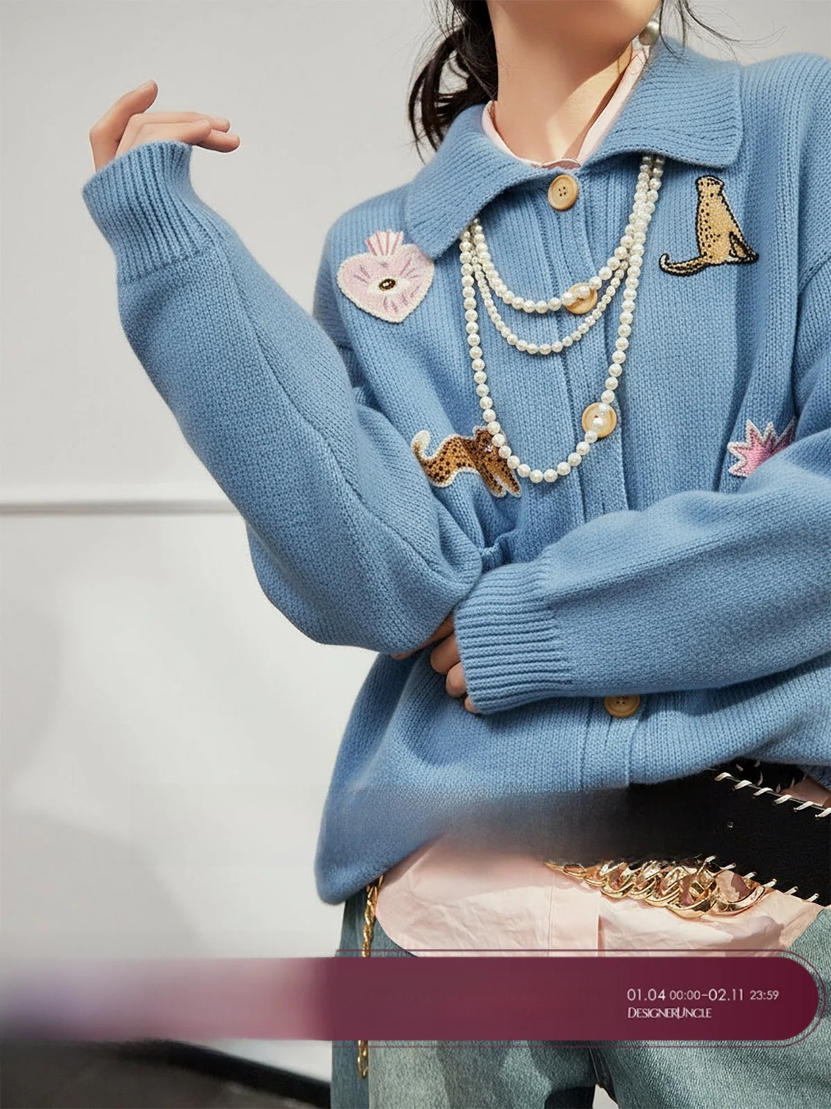 

Женский свободный вязаный свитер-кардиган Blue Mystery U×LAB, повседневный, высококачественный, с длинными рукавами, укороченный, с цветочным принтом.