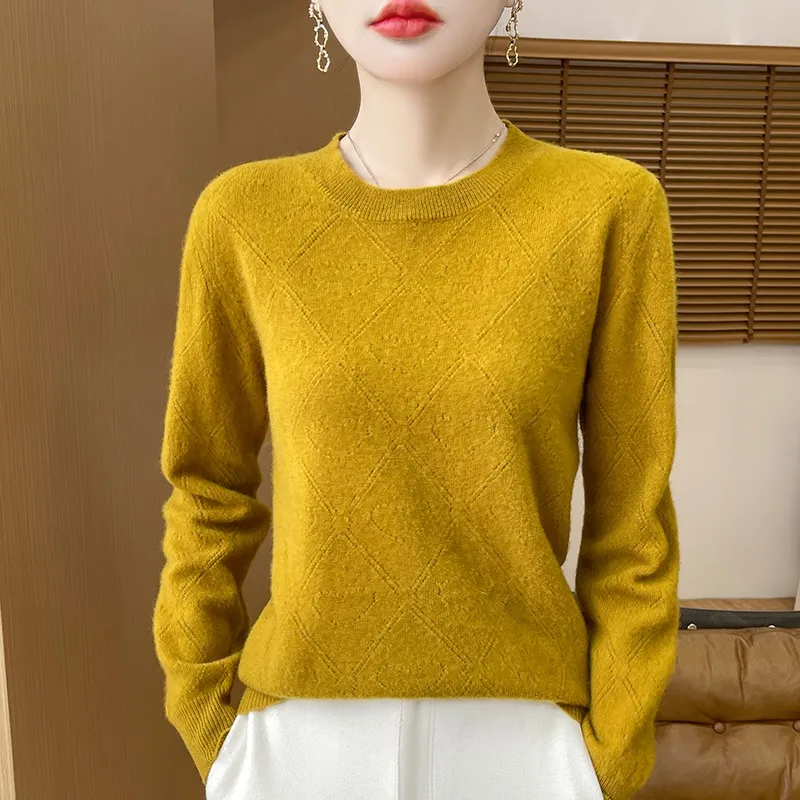 New solid color Autumn/Winter 100% Merino wool cashmere pullover Women's V-neck pullover warm bottom knit shirt top