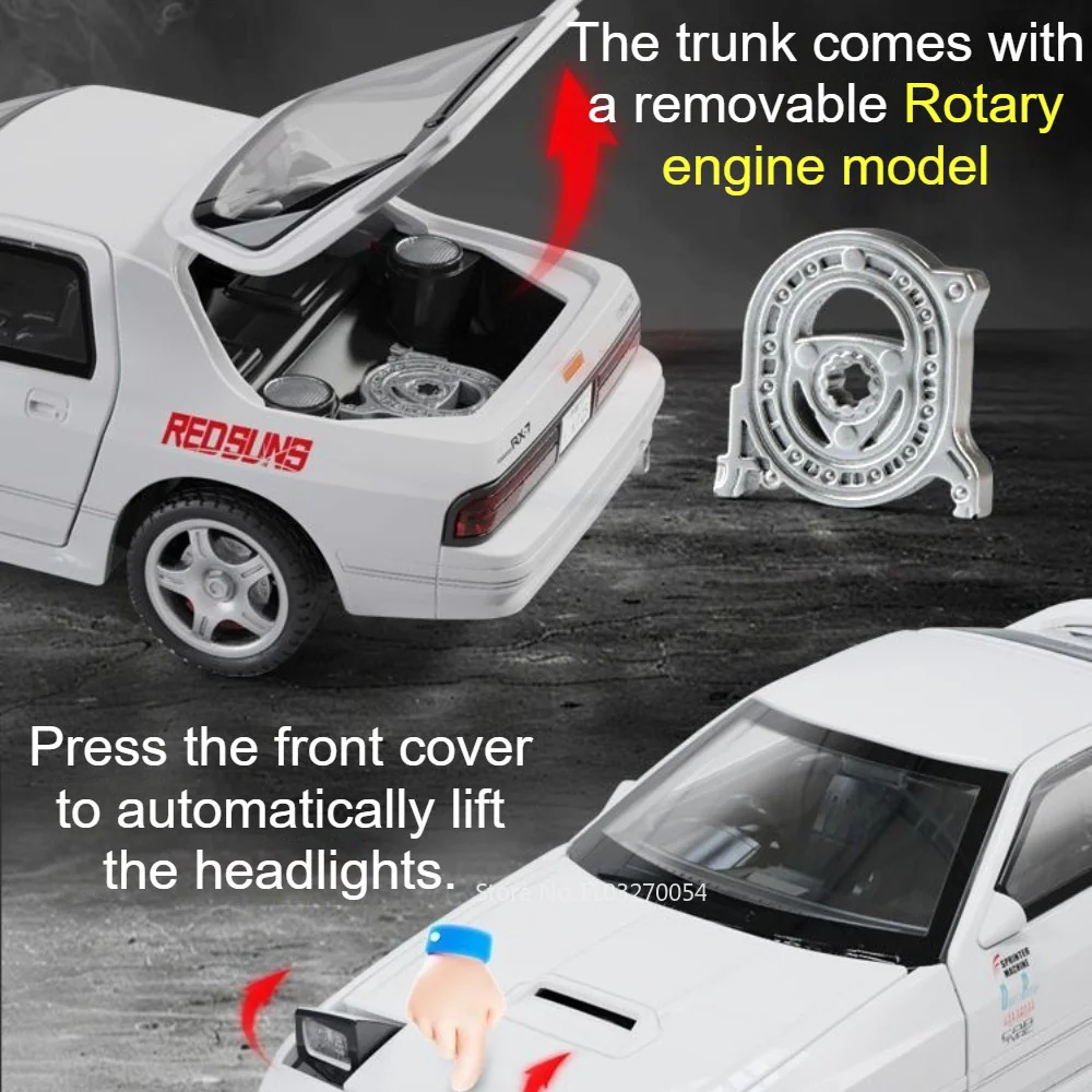 1:28 RX-7FC Miniature Model Alloy Diecast Toys Car Four Wheel Suspension Doors Opened Sound Light Pull Back Vehices Fashion Gift