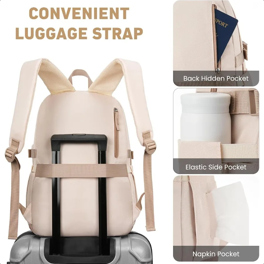 Grote rugzak 15,6 inch voor schoolmeisjes tieners dames student kaki beige